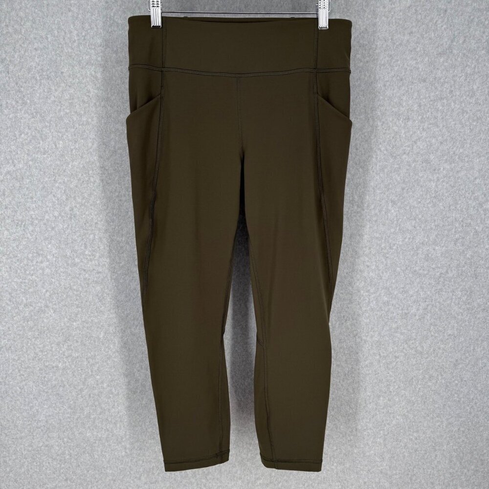Lululemon Womens Time To Sweat Crop 23" Size 10 Dark Olive Running Pockets EUC